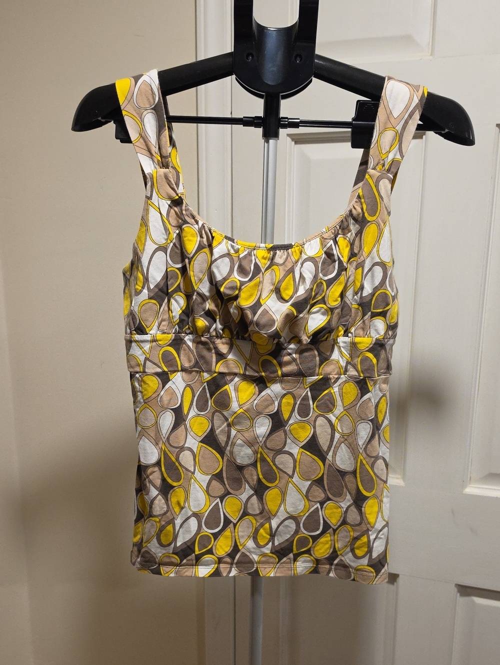 Ann Taylor Yellow, Brown & White Printed Scoop Neck Tank